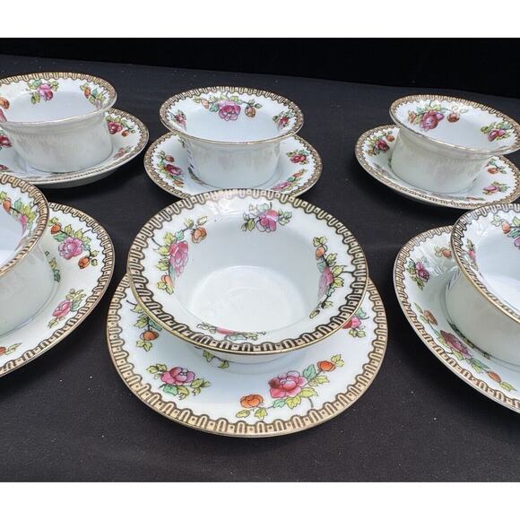 6 Antique Victoria Austria Porcelain Ramekins W/ Under-plates Floral Rare! -A60 - Picture 4 of 13